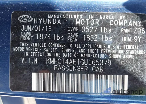 2016 Hyundai Accent Se from USA, damaged, VIN KMHCT4AE1GU165379